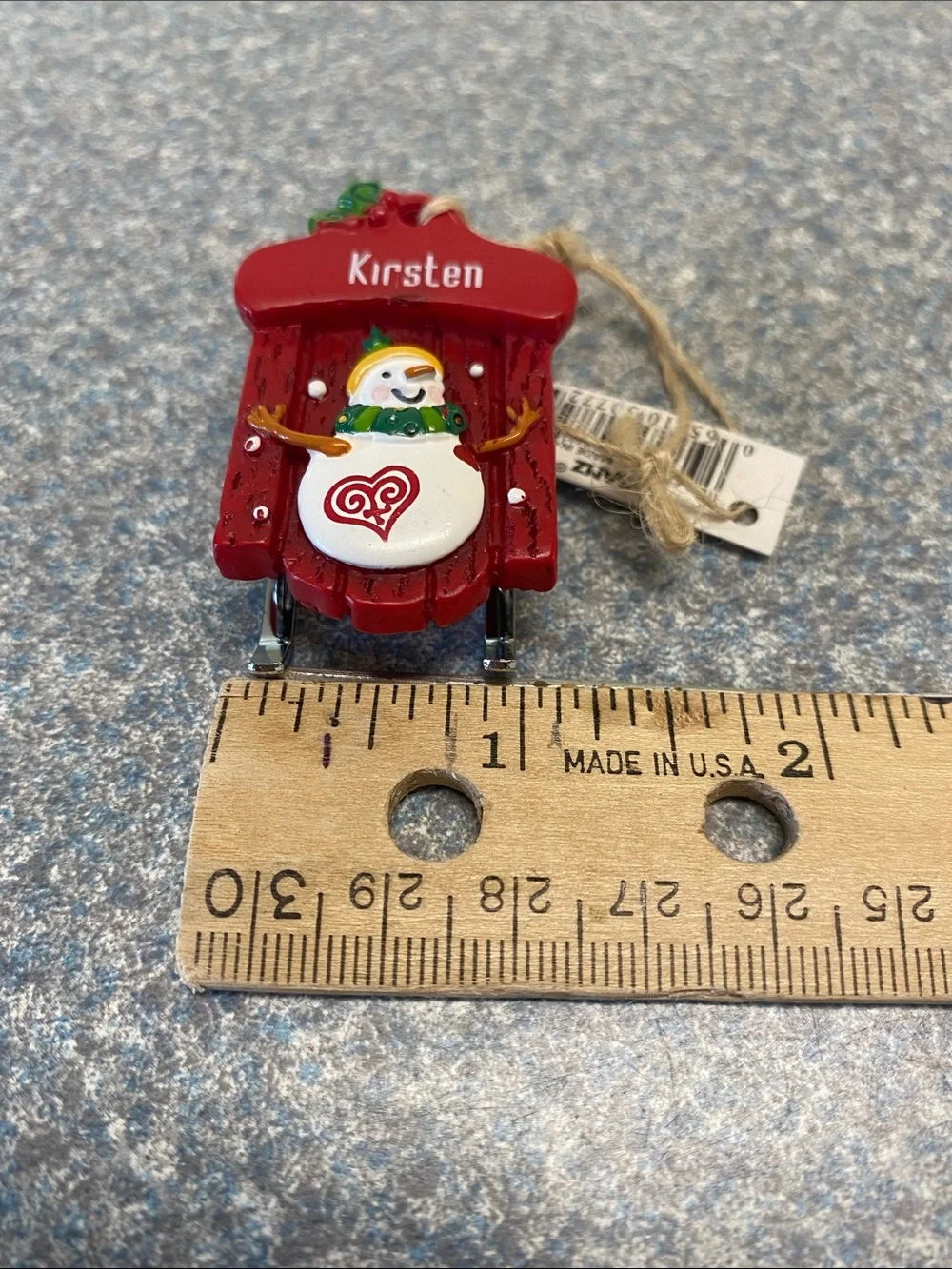 GANZ NEW Red Sled with Snowman Ornament with name (Kirsten)